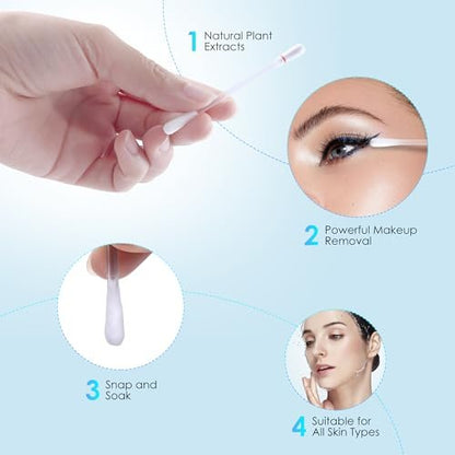 Loffeyo 50 Count Makeup Remover Cotton Swabs - Liquid-Filled Eye & Lip Remover with White Lily, Travel Essentials