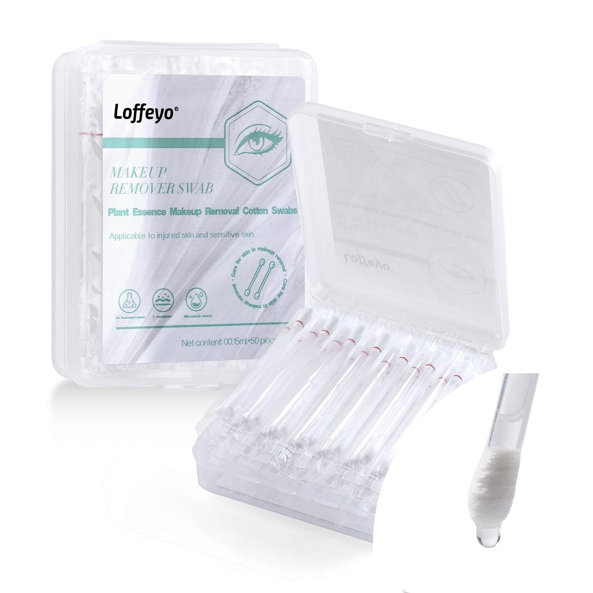 Loffeyo 50 Count Makeup Remover Cotton Swabs - Liquid-Filled Eye & Lip Remover with White Lily, Travel Essentials - görsel 1