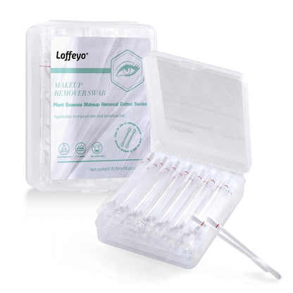 Loffeyo 50 Count Makeup Remover Cotton Swabs - Liquid-Filled Eye & Lip Remover with White Lily, Travel Essentials