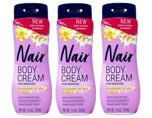 Nair Body Cream Hair Remover, Nourishing Oat Milk & Vanilla Scent, Dermatologist Tested, 7.9 oz (Pack of 3) Avelisse