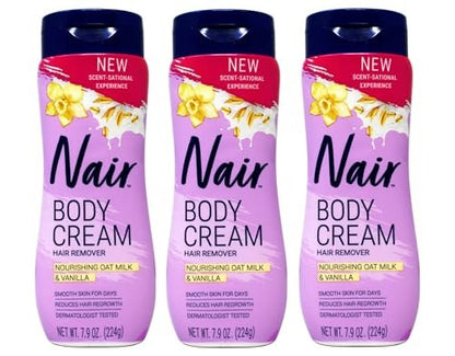 Nair Body Cream Hair Remover, Nourishing Oat Milk & Vanilla Scent, Dermatologist Tested, 7.9 oz (Pack of 3) Avelisse