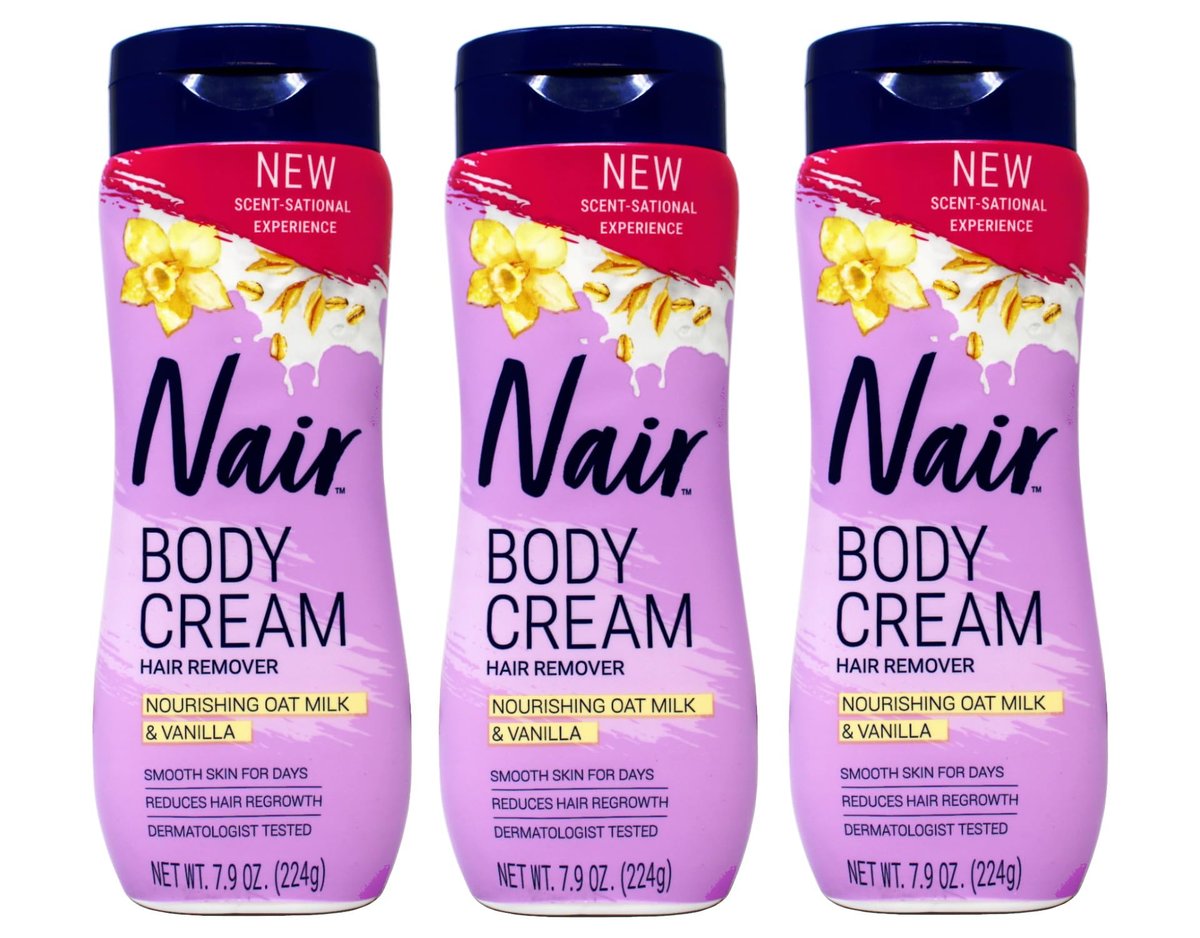 Nair Body Cream Hair Remover, Nourishing Oat Milk & Vanilla Scent, Dermatologist Tested, 7.9 oz (Pack of 3) Avelisse