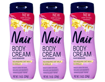 Nair Body Cream Hair Remover, Nourishing Oat Milk & Vanilla Scent, Dermatologist Tested, 7.9 oz (Pack of 3) Avelisse