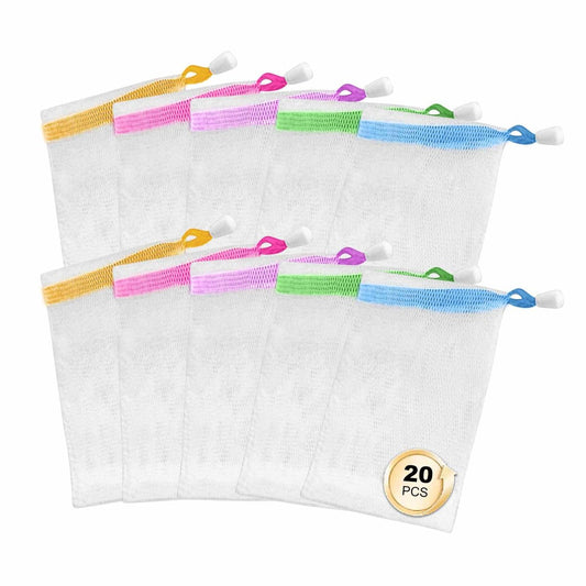 20-Pack Soap Bags - Mesh Net Pouches with Drawstring Closure for Shower Exfoliating & Drying