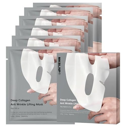 MKBLNP Collagen Face Mask - Hydrating Overnight Collagen Face Mask (6 pcs/1 Box) - Deep Collagen Anti Wrinkle Lifting Mask for Improved Elasticity, Firming, and Moisturizing