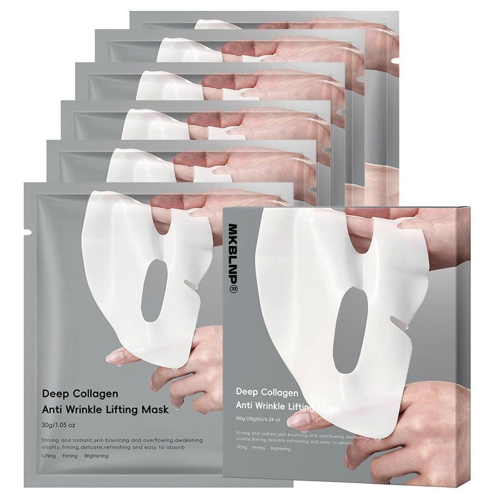 MKBLNP Collagen Face Mask - Hydrating Overnight Collagen Face Mask (6 pcs/1 Box) - Deep Collagen Anti Wrinkle Lifting Mask for Improved Elasticity, Firming, and Moisturizing - görsel 1
