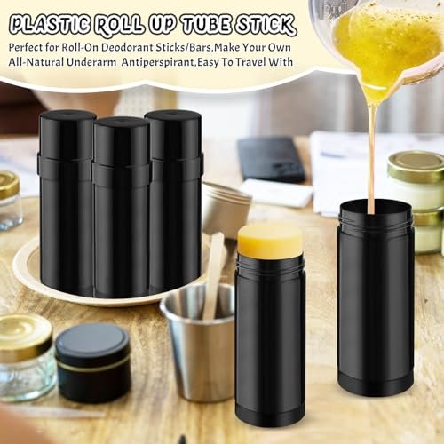 DMuuuDM 15 Pack 2 oz/60ml Plastic Deodorant Containers - Empty Round Twist-Up Solid Stick Tube for Homemade Deodorant, Shaving Soap, Heel Balm, Solid Lotion Bars - Top Fill, Black Avelisse