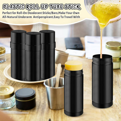 DMuuuDM 15 Pack 2 oz/60ml Plastic Deodorant Containers - Empty Round Twist-Up Solid Stick Tube for Homemade Deodorant, Shaving Soap, Heel Balm, Solid Lotion Bars - Top Fill, Black Avelisse