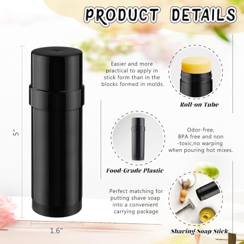 DMuuuDM 15 Pack 2 oz/60ml Plastic Deodorant Containers - Empty Round Twist-Up Solid Stick Tube for Homemade Deodorant, Shaving Soap, Heel Balm, Solid Lotion Bars - Top Fill, Black Avelisse
