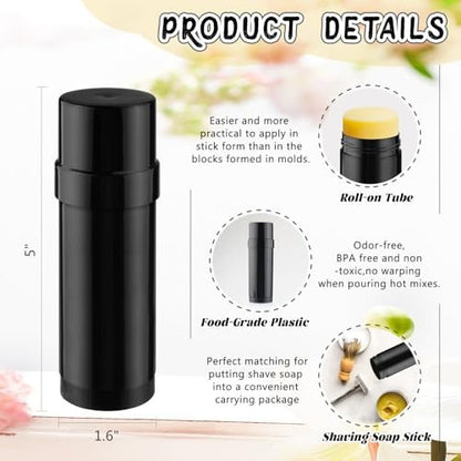 DMuuuDM 15 Pack 2 oz/60ml Plastic Deodorant Containers - Empty Round Twist-Up Solid Stick Tube for Homemade Deodorant, Shaving Soap, Heel Balm, Solid Lotion Bars - Top Fill, Black Avelisse