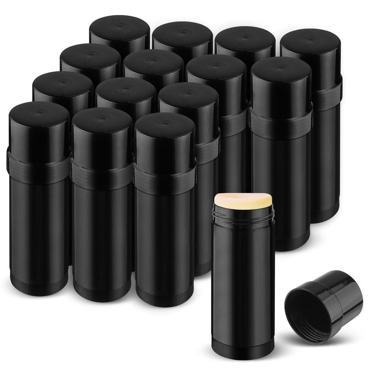 DMuuuDM 15 Pack 2 oz/60ml Plastic Deodorant Containers - Empty Round Twist-Up Solid Stick Tube for Homemade Deodorant, Shaving Soap, Heel Balm, Solid Lotion Bars - Top Fill, Black Avelisse