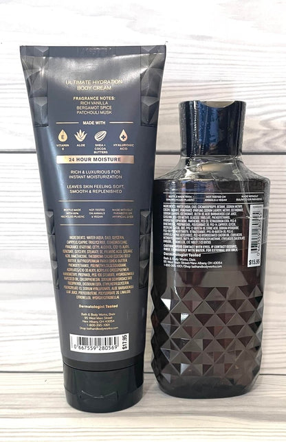 Bath & Body Works Vanilla Noir Men's 3-in-1 Hair, Face & Body Wash and Body Cream 2 Piece Set Avelisse