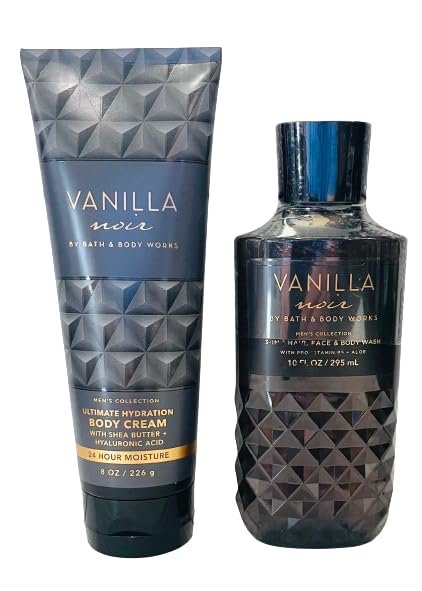 Bath & Body Works Vanilla Noir Men's 3-in-1 Hair, Face & Body Wash and Body Cream 2 Piece Set Avelisse