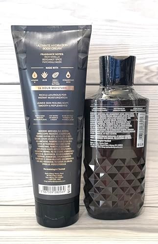 Bath & Body Works Vanilla Noir Men's 3-in-1 Hair, Face & Body Wash and Body Cream 2 Piece Set Avelisse