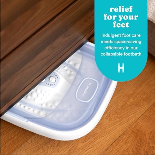 Homedics Collapsible Foot Spa with Heat, Bubbles & Vibration Massage - Portable Pedicure Spa, Deep Soak Basin, Adjustable Temperature, Easy Storage, Blue Avelisse