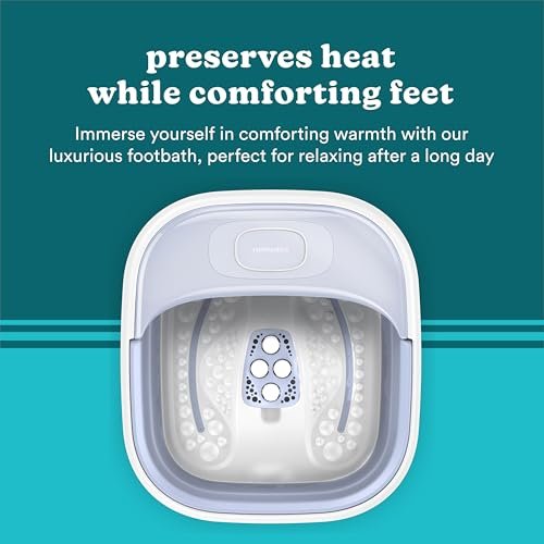 Homedics Collapsible Foot Spa with Heat, Bubbles & Vibration Massage - Portable Pedicure Spa, Deep Soak Basin, Adjustable Temperature, Easy Storage, Blue Avelisse