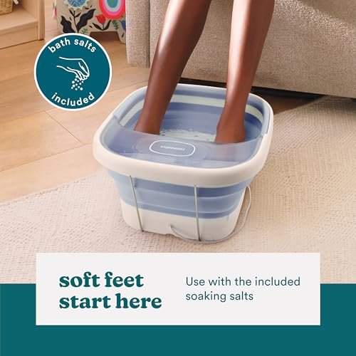 Homedics Collapsible Foot Spa with Heat, Bubbles & Vibration Massage - Portable Pedicure Spa, Deep Soak Basin, Adjustable Temperature, Easy Storage, Blue Avelisse