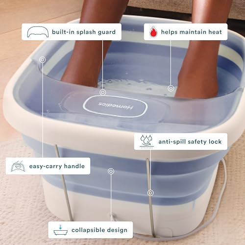 Homedics Collapsible Foot Spa with Heat, Bubbles & Vibration Massage - Portable Pedicure Spa, Deep Soak Basin, Adjustable Temperature, Easy Storage, Blue Avelisse