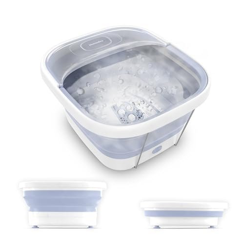Homedics Collapsible Foot Spa with Heat, Bubbles & Vibration Massage - Portable Pedicure Spa, Deep Soak Basin, Adjustable Temperature, Easy Storage, Blue Avelisse