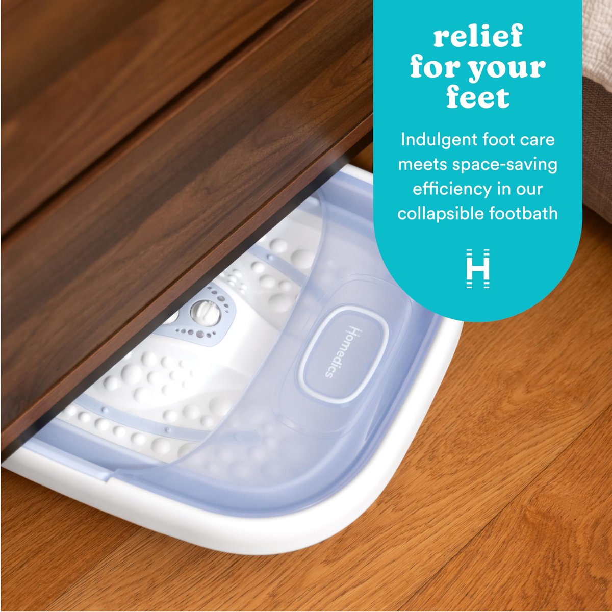 Homedics Collapsible Foot Spa with Heat, Bubbles & Vibration Massage - Portable Pedicure Spa, Deep Soak Basin, Adjustable Temperature, Easy Storage, Blue Avelisse