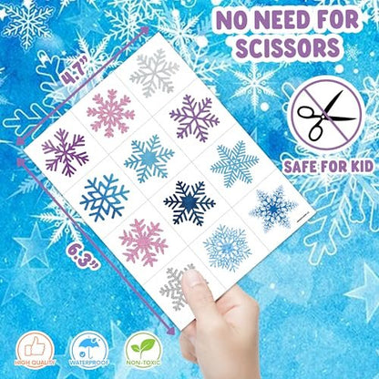 96 PCS Blue Snowflake Pre-Cut Temporary Tattoos Sticker - Winter Birthday Christmas Party Decorations, Decor Supplies Favors Gifts for Girls Boys Baby Showers, Cute Fake Tattoos Classroom Reward Themed Avelisse