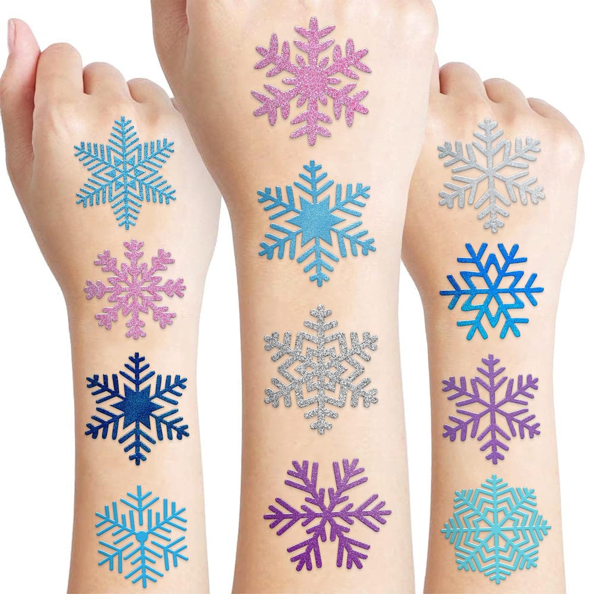 96 PCS Blue Snowflake Pre-Cut Temporary Tattoos Sticker - Winter Birthday Christmas Party Decorations, Decor Supplies Favors Gifts for Girls Boys Baby Showers, Cute Fake Tattoos Classroom Reward Themed Avelisse