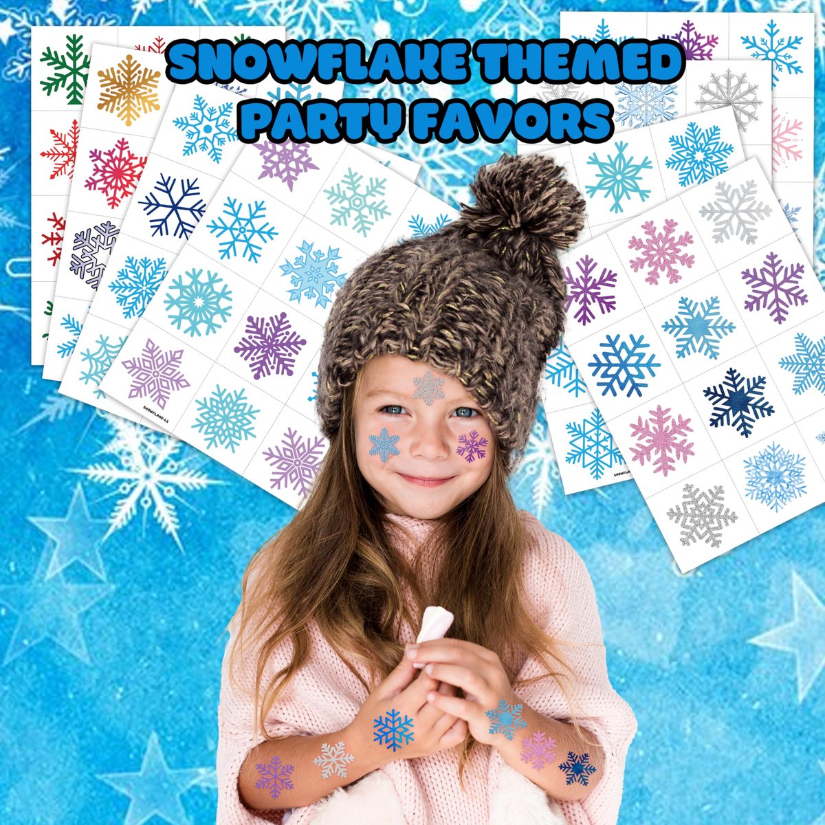 96 PCS Blue Snowflake Pre-Cut Temporary Tattoos Sticker - Winter Birthday Christmas Party Decorations, Decor Supplies Favors Gifts for Girls Boys Baby Showers, Cute Fake Tattoos Classroom Reward Themed Avelisse
