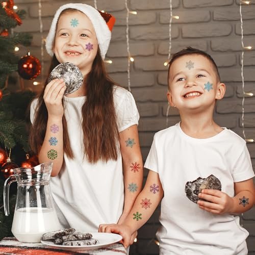 96 PCS Blue Snowflake Pre-Cut Temporary Tattoos Sticker - Winter Birthday Christmas Party Decorations, Decor Supplies Favors Gifts for Girls Boys Baby Showers, Cute Fake Tattoos Classroom Reward Themed Avelisse