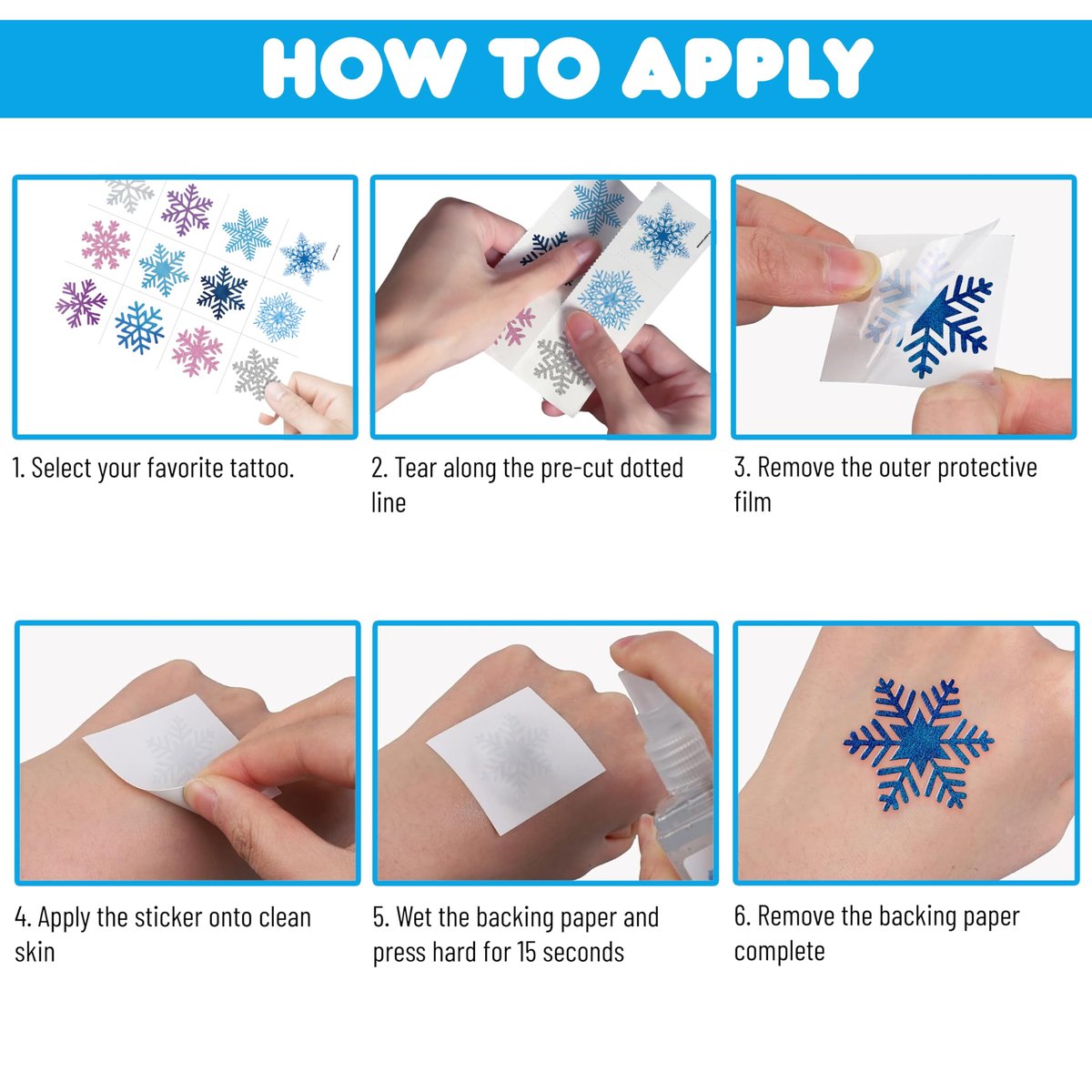96 PCS Blue Snowflake Pre-Cut Temporary Tattoos Sticker - Winter Birthday Christmas Party Decorations, Decor Supplies Favors Gifts for Girls Boys Baby Showers, Cute Fake Tattoos Classroom Reward Themed Avelisse