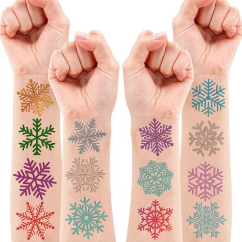 96 PCS Blue Snowflake Pre-Cut Temporary Tattoos Sticker - Winter Birthday Christmas Party Decorations, Decor Supplies Favors Gifts for Girls Boys Baby Showers, Cute Fake Tattoos Classroom Reward Themed Avelisse