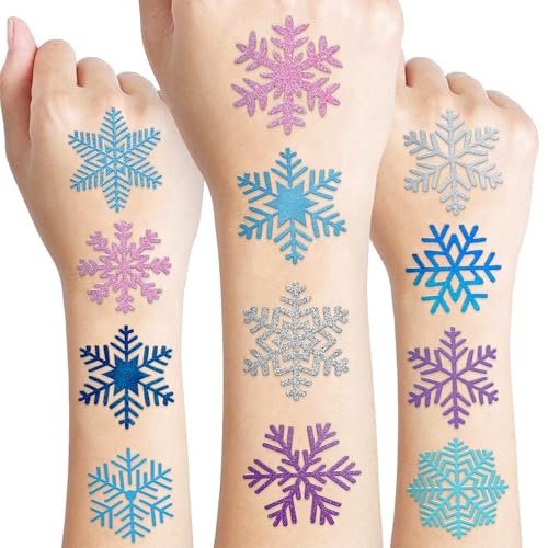 96 PCS Blue Snowflake Pre-Cut Temporary Tattoos Sticker - Winter Birthday Christmas Party Decorations, Decor Supplies Favors Gifts for Girls Boys Baby Showers, Cute Fake Tattoos Classroom Reward Themed Avelisse