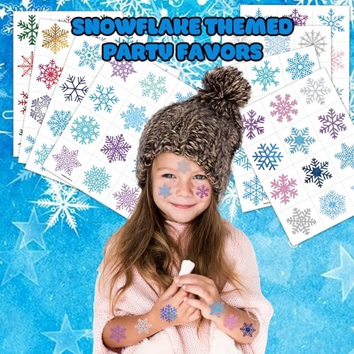 96 PCS Blue Snowflake Pre-Cut Temporary Tattoos Sticker - Winter Birthday Christmas Party Decorations, Decor Supplies Favors Gifts for Girls Boys Baby Showers, Cute Fake Tattoos Classroom Reward Themed Avelisse