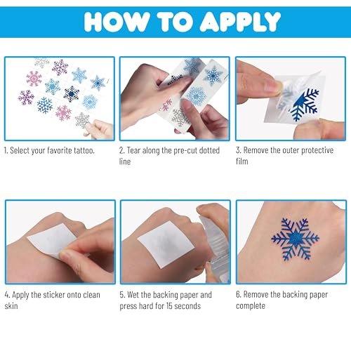 96 PCS Blue Snowflake Pre-Cut Temporary Tattoos Sticker - Winter Birthday Christmas Party Decorations, Decor Supplies Favors Gifts for Girls Boys Baby Showers, Cute Fake Tattoos Classroom Reward Themed Avelisse