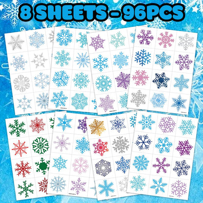 96 PCS Blue Snowflake Pre-Cut Temporary Tattoos Sticker - Winter Birthday Christmas Party Decorations, Decor Supplies Favors Gifts for Girls Boys Baby Showers, Cute Fake Tattoos Classroom Reward Themed Avelisse