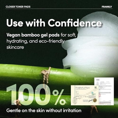 FRANKLY Pore Closer Toner Pads - Rice Jelly Pads with 9 Peptides, Vegan Collagen & Rice Extract | Pore Minimizer & Hydrating Korean Skin Care | 70 Count
