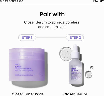 FRANKLY Pore Closer Toner Pads - Rice Jelly Pads with 9 Peptides, Vegan Collagen & Rice Extract | Pore Minimizer & Hydrating Korean Skin Care | 70 Count