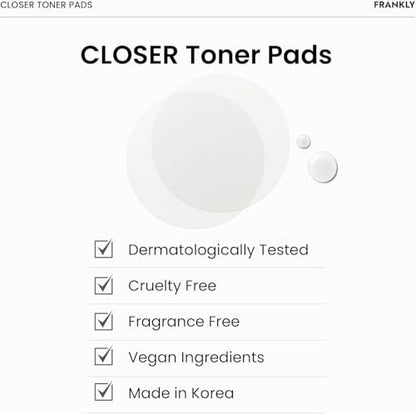 FRANKLY Pore Closer Toner Pads - Rice Jelly Pads with 9 Peptides, Vegan Collagen & Rice Extract | Pore Minimizer & Hydrating Korean Skin Care | 70 Count