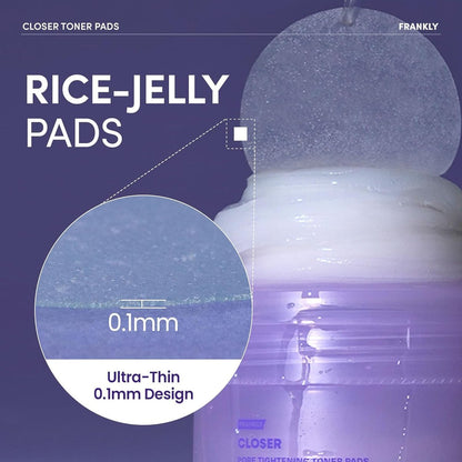 FRANKLY Pore Closer Toner Pads - Rice Jelly Pads with 9 Peptides, Vegan Collagen & Rice Extract | Pore Minimizer & Hydrating Korean Skin Care | 70 Count