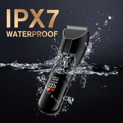 Spacekey Electric Body Hair Trimmer – IPX7 Waterproof Ball Trimmer for Men, Wet/Dry Groomer with LED Light, USB-C Rechargeable, Travel Bag Included for Pubic, Groin and Body Shave Avelisse