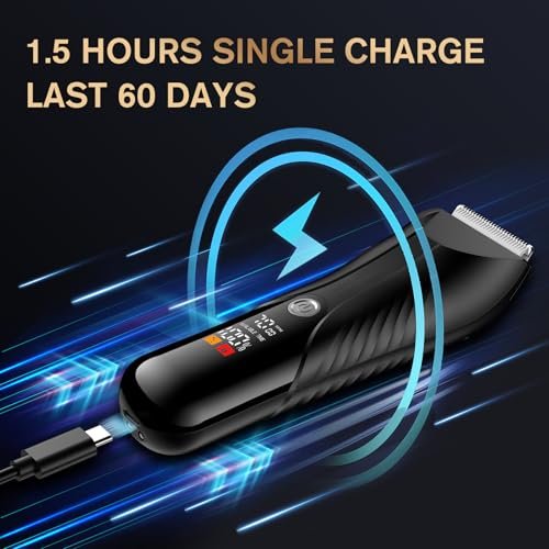 Spacekey Electric Body Hair Trimmer – IPX7 Waterproof Ball Trimmer for Men, Wet/Dry Groomer with LED Light, USB-C Rechargeable, Travel Bag Included for Pubic, Groin and Body Shave Avelisse