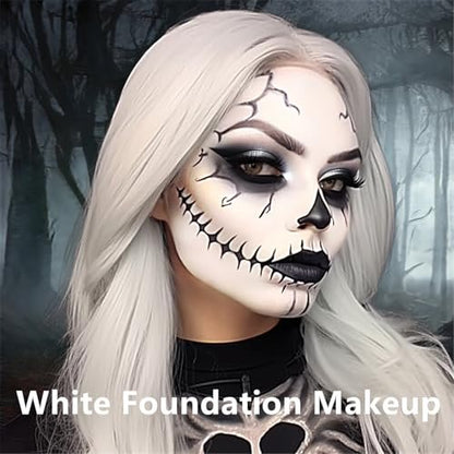Go Ho White Liquid Foundation - Full Coverage White Foundation, Demi-Matte Finish for Goth, Clown, Vampire, Skeleton Makeup, Daily, Cosplay, Halloween Costume & Stage