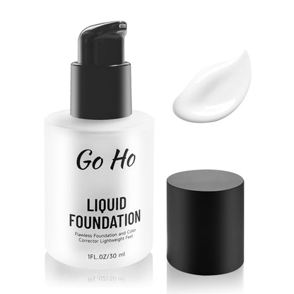 Go Ho White Liquid Foundation - Full Coverage White Foundation, Demi-Matte Finish for Goth, Clown, Vampire, Skeleton Makeup, Daily, Cosplay, Halloween Costume & Stage