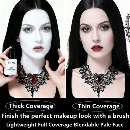 Go Ho White Liquid Foundation - Full Coverage White Foundation, Demi-Matte Finish for Goth, Clown, Vampire, Skeleton Makeup, Daily, Cosplay, Halloween Costume & Stage