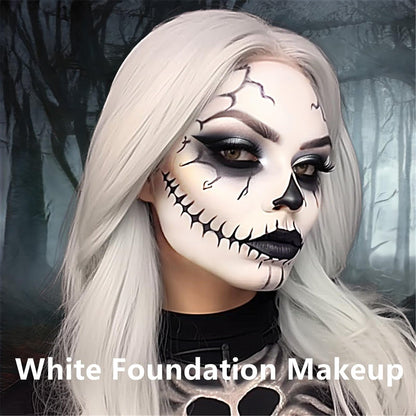 Go Ho White Liquid Foundation - Full Coverage White Foundation, Demi-Matte Finish for Goth, Clown, Vampire, Skeleton Makeup, Daily, Cosplay, Halloween Costume & Stage