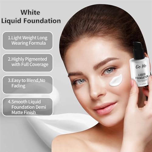 Go Ho White Liquid Foundation - Full Coverage White Foundation, Demi-Matte Finish for Goth, Clown, Vampire, Skeleton Makeup, Daily, Cosplay, Halloween Costume & Stage - görsel 8