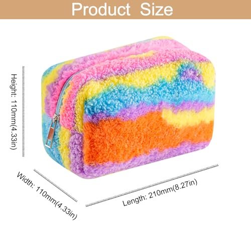 HHQQWZ Rainbow Plush Makeup Bag – Large Capacity Cosmetic Pouch for Women & Girls, Portable Toiletry Organizer - görsel 8