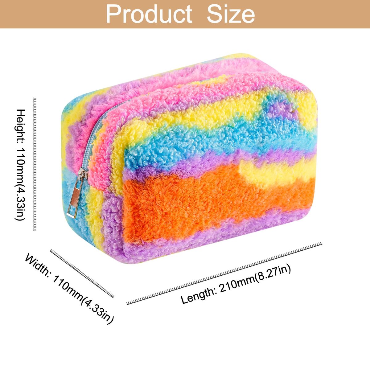 HHQQWZ Rainbow Plush Makeup Bag – Large Capacity Cosmetic Pouch for Women & Girls, Portable Toiletry Organizer - görsel 7