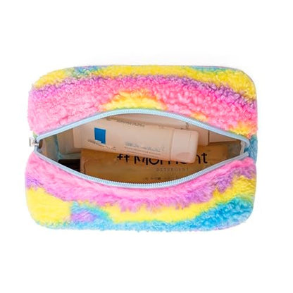 HHQQWZ Rainbow Plush Makeup Bag – Large Capacity Cosmetic Pouch for Women & Girls, Portable Toiletry Organizer