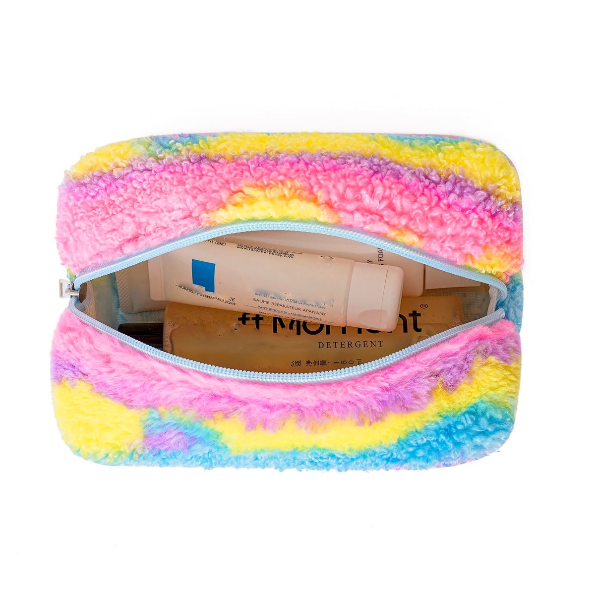 HHQQWZ Rainbow Plush Makeup Bag – Large Capacity Cosmetic Pouch for Women & Girls, Portable Toiletry Organizer - görsel 3