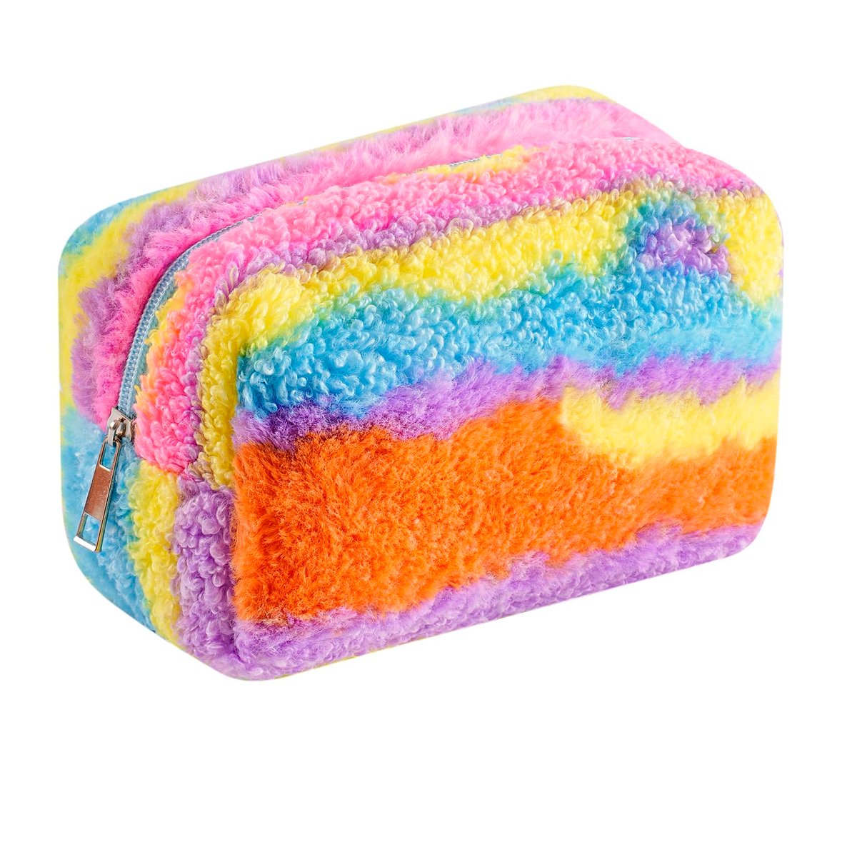 HHQQWZ Rainbow Plush Makeup Bag – Large Capacity Cosmetic Pouch for Women & Girls, Portable Toiletry Organizer - görsel 1